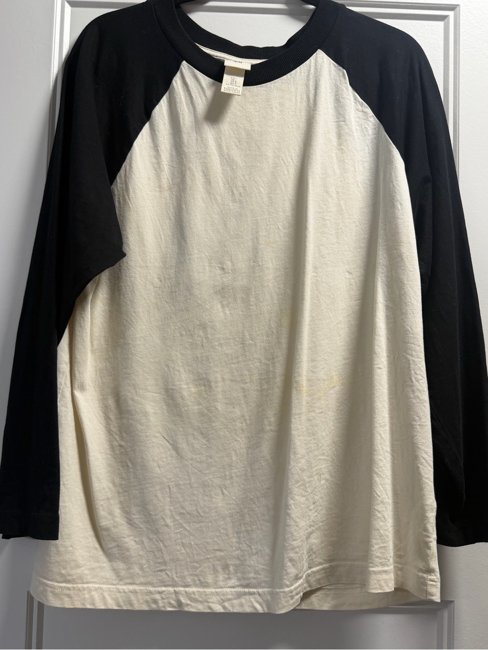 H&M Black and Cream Raglan Long-Sleeve Tee